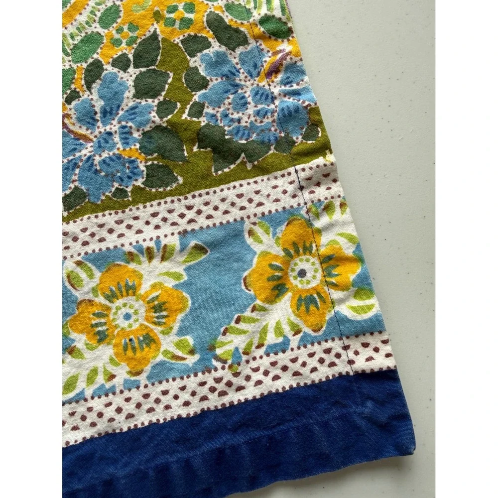 Pottery Barn Table Runner Floral Bright Boho Blue Green Yellow Cotton 18